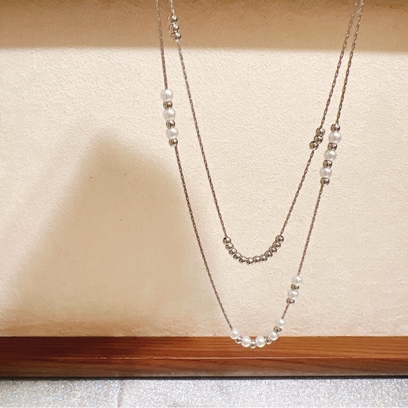 Stainless steel double layer silver tone necklace - Picture 6 of 9